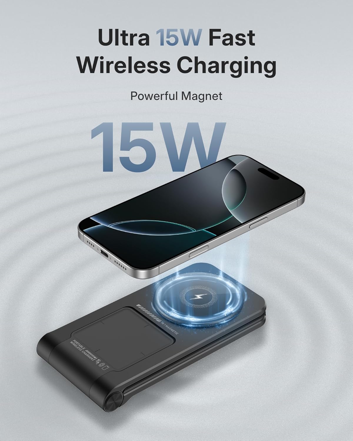 3 in 1 Charging Station for Apple Devices, Magnetic Wireless Charger Stand, 15W Foldable Travel Charging Dock for iPhone 16e 16 15 14 13 12 Pro Max Plus & Apple Watch & AirPods 4 3 2 Pro, Black