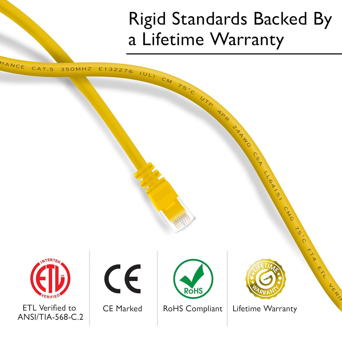 GearIT 50-Pack, Cat5e Ethernet Patch Cable 1 Foot - Snagless RJ45 Computer LAN Network Cord, Yellow - Compatible with 48 Port Switch POE Rackmount 48port Gigabit