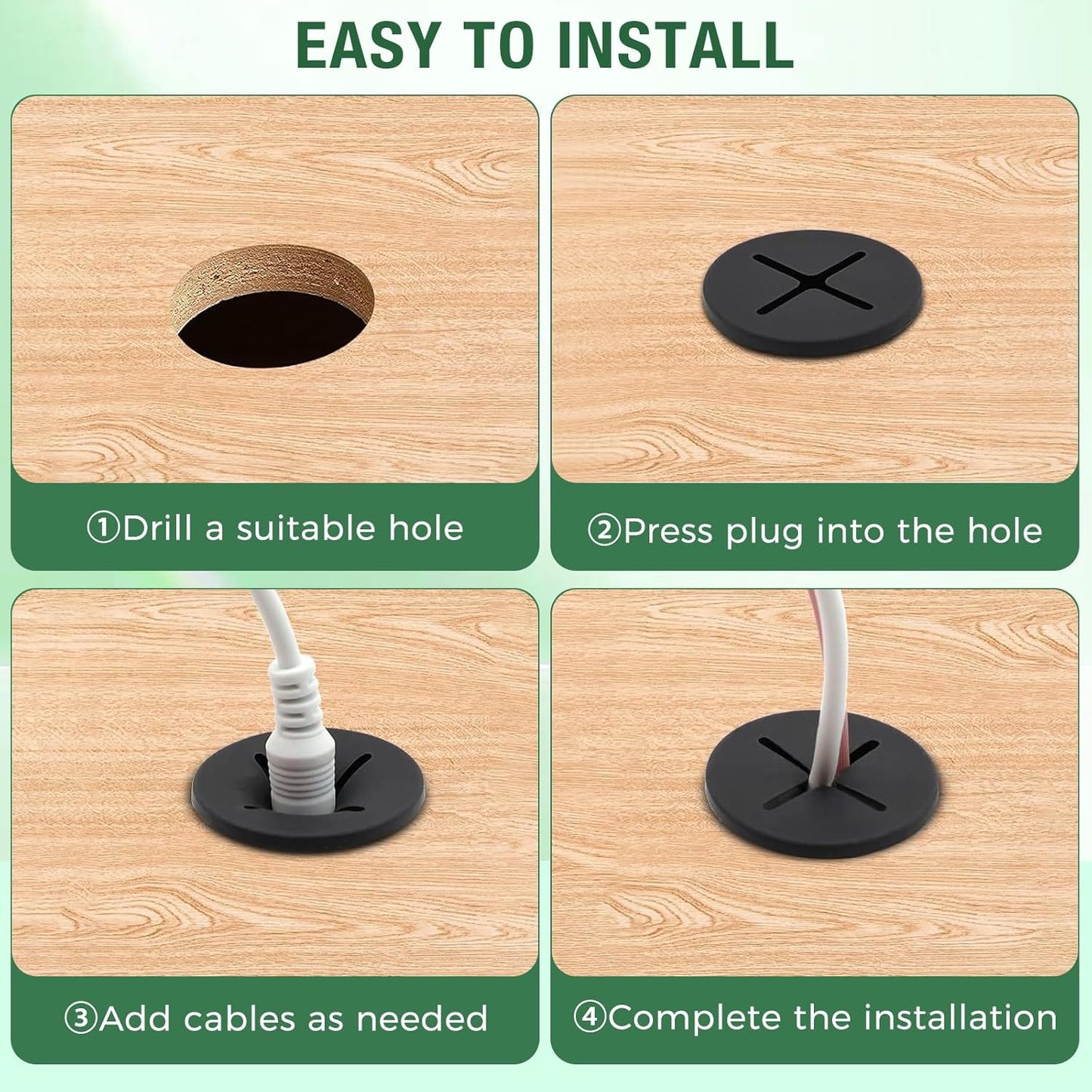10Pcs Desk Grommet, 1" (25mm) White Silicone Cord Hole Cover, Flexible Rubber Wire Grommets, Wall Grommets for Cables Management, Table, Countertop, Cabinets and Furnitures Wire Organizer