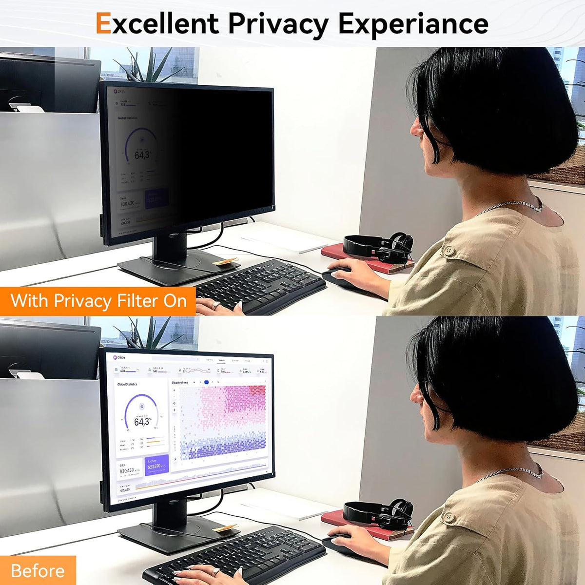 [2 Pack] 31.5 Inch Computer Privacy Screen for 16:9 Aspect Ratio Widescreen Monitor, Eye Protection Anti Glare Blue Light Computer Monitor Privacy Filter, Removable Anti-Scratch 31in Protector Film