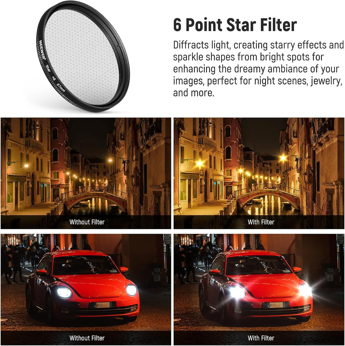 NEEWER Clip On 67mm Phone ND Filter Kit, Upgraded Lens Clip Cold Shoe Mount/Locking Knob, CPL/ND32/6 Point Star/4 Graduated Color Filter Compatible with iPhone 16 15 Pro Max Plus 14 13 Samsung S23 S24
