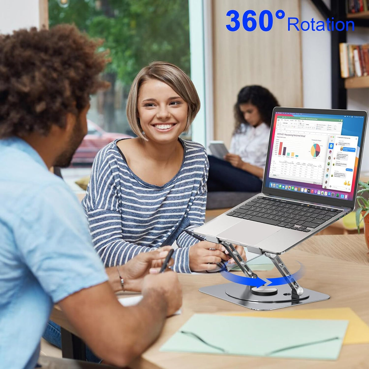 Laptop Stand,with 360°Rotating Base,External Cooling Fan,Adjustable RGB Lighting,Ergonomic Foldable Notebook Computer Holder.Compatible with All 10-17" Laptops Tablets,Silver