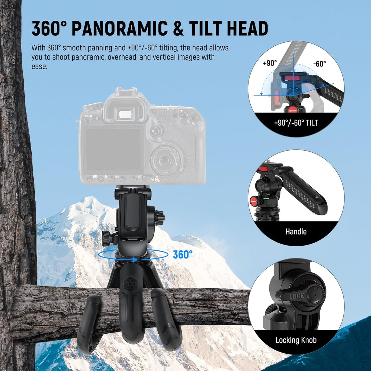 NEEWER Mini Flexible Tripod for iPhone & Camera with Remote/Handle/Phone Holder/Action Camera Adapter, Portable Pocket Desk Tripod for Travel Vlogging Compatible with iPhone GoPro Samsung, TP36