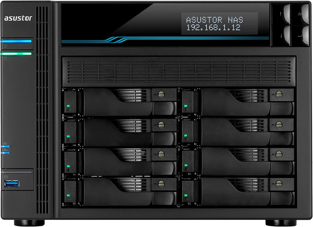 Asustor Lockerstor 8 AS6508T 8 Bay NAS - Network Storage Enclosure, Quad Core 2.1GHz CPU, 8GB RAM DDR4, M.2 NVMe SSD