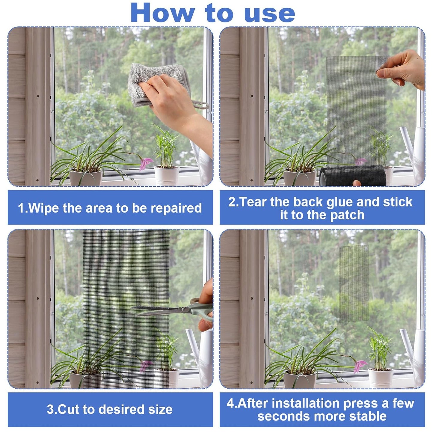 Extra Wide 10 inch x 20 ft Window Screen Tape Mesh Repair Strong Adhesive Waterproof Fiberglass Screen Repair Kit Patch for Window Door Tears Holes(Black)