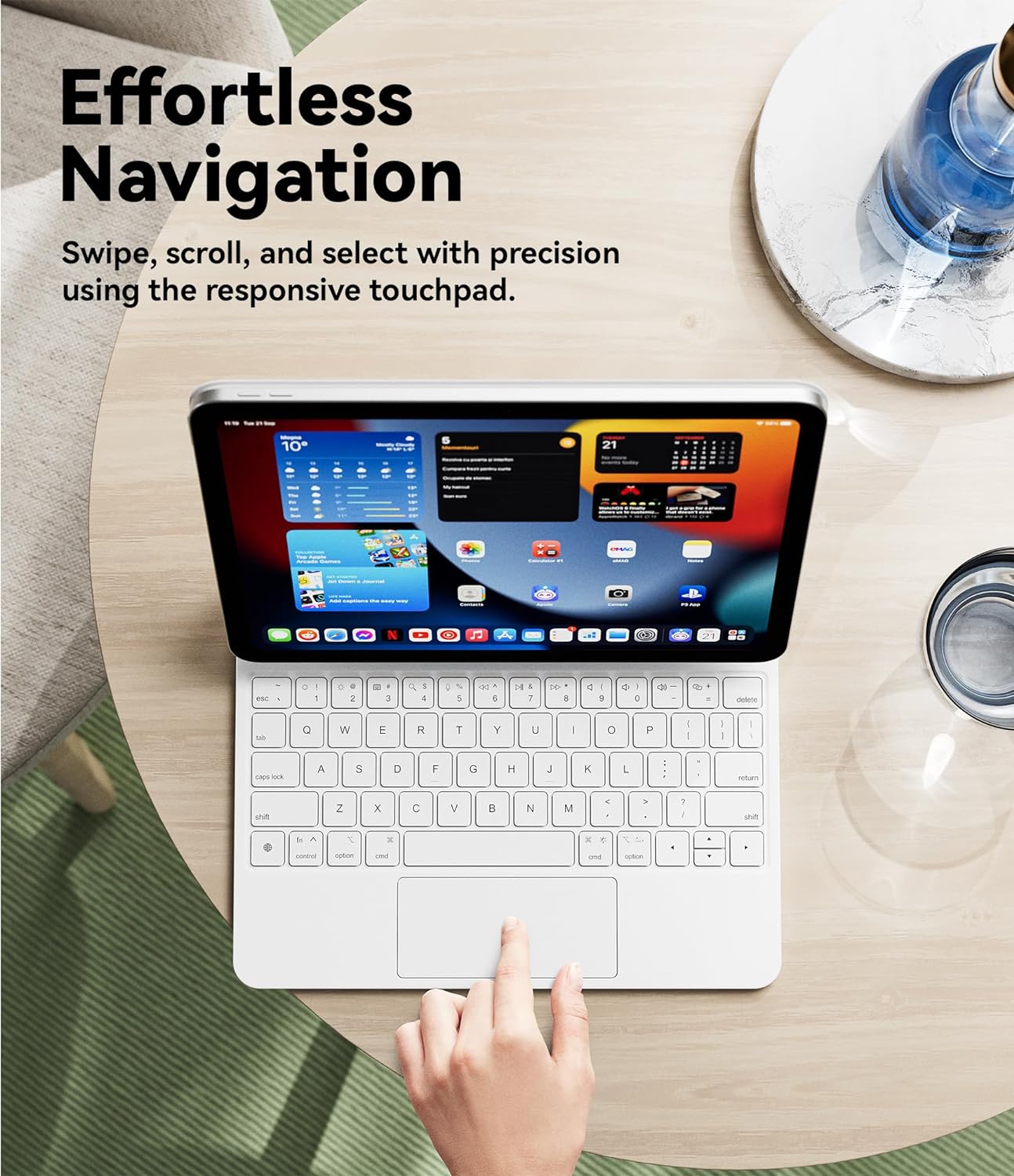GreenLaw for iPad 11th(A16,2025)/10th(2022) Generation Case with Keyboard, Magic-Style Keyboard Stand, 7 Color Backlit, Stain-Resistant Surface, Multi-Touch Trackpad, White