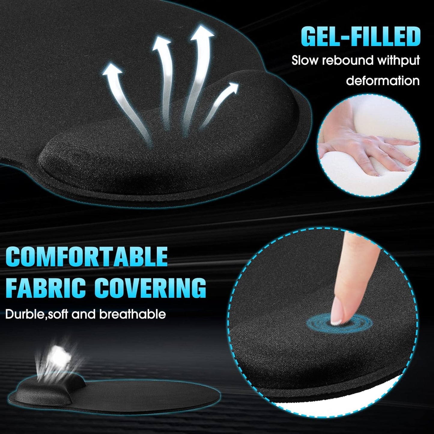 Yunsailing 8 Pack Ergonomic Mouse Pad with Wrist Rest Support Gel Memory Foam Mouse Pad Comfortable Computer Mouse Pad for Laptop Pain Relief Mousepad for Laptop, Computer, Gaming (Solid Black Style)