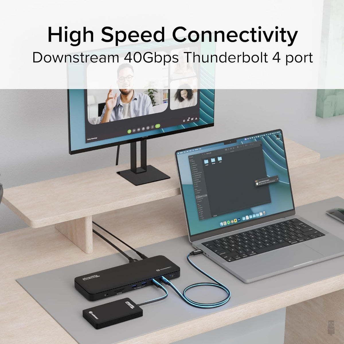 Plugable Thunderbolt 4 Dock with 100W Charging, Thunderbolt Certified, Laptop Docking Station Dual Monitor Single 8K or Dual 4K HDMI for Windows and Mac, 4X USB, Gigabit Ethernet (TBT4-UD5)