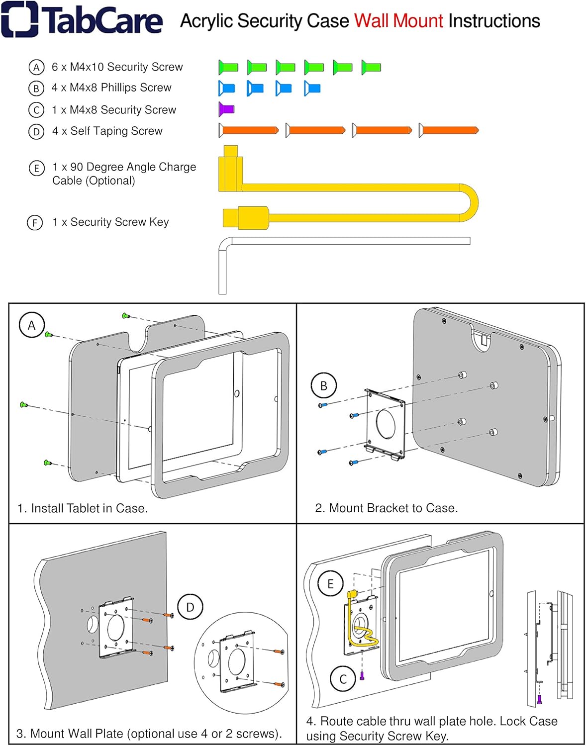 TABcare Anti-Theft Acrylic VESA Enclosure for Apple iPad Pro 10.5" with Free Wall Mount Kit & 90-Degree Angle Charge Cable (iPad Pro 10.5", White)