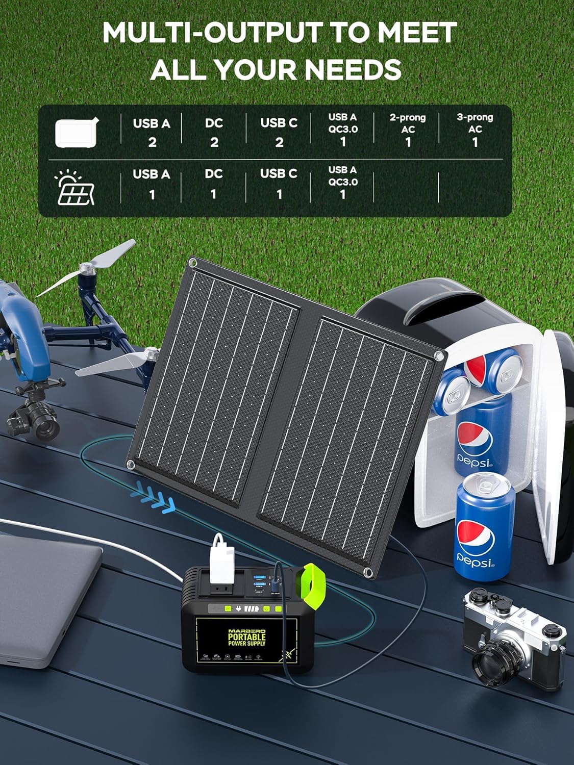 MARBERO 88.8Wh Solar Generator with 21W Solar Panel Included Portable Power Station 80W 110V 120W Max for Camping Outdoor Hiking Fishing Emergency