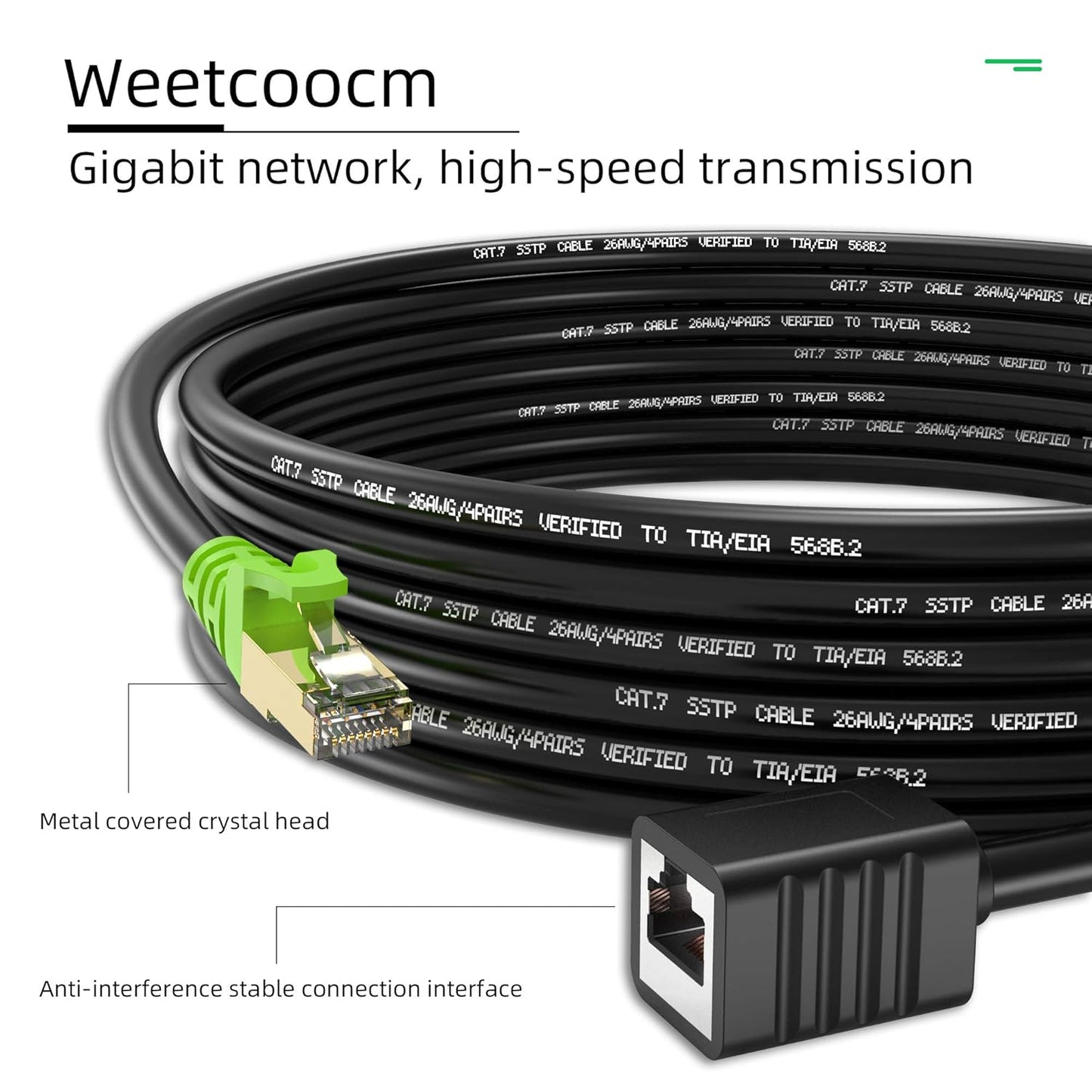 Ethernet Extension Cable 25ft, Network Cat6a Extension Patch Cable RJ45 Cords Shielded Male to Female Connector (25FT)