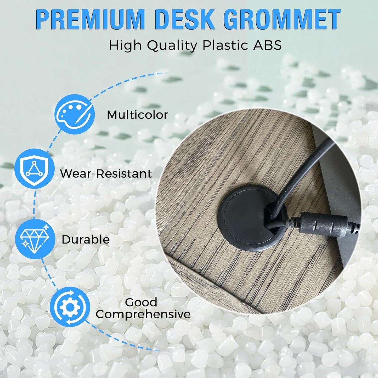 Desk Grommet 2-3/8" (60 mm), Desk Cord Hole Cover, Cable Grommet ABS Plastic, Desk Hole Grommet for Office and Home Table Cable, Detachable Adjustable Cable Cord Organizer (Light Grey 4 Pcs)