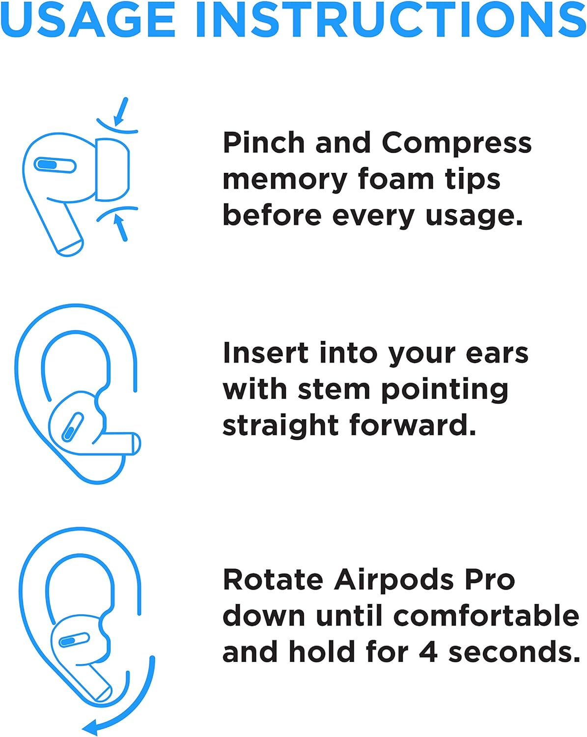 Foam Masters Memory Foam Ear Tips for AirPods Pro 1st & 2nd Gen | Comfortable | Secure | Better Noise Cancellation | Version 3.0 Replacement Buds (Large - 3 Pairs, Black)