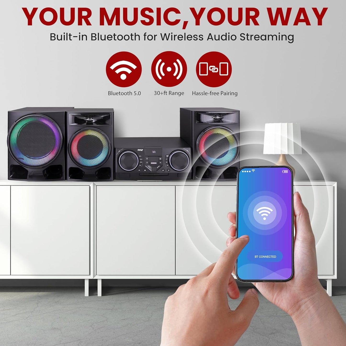 Pyle 4-Piece Bluetooth Stereo System - Mini Hi-Fi Bookshelf Stereo System with USB Recording, FM Radio and Remote Control, DVD/CD Compatibility, Perfect Stereo Shelf Systems for Home, 1000W