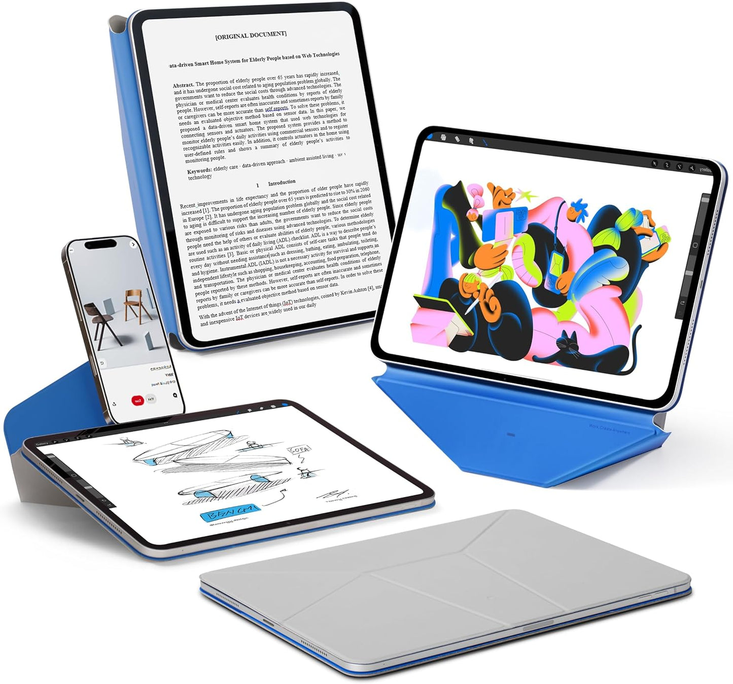 MOFT Dynamic Folio Case for iPad mini 7 A17 Pro 2024 & iPad mini 6th A15 2021, 8.3 Inch Silm Magnetic Stand Case with 20+ Viewing Angles, Auto Wake/Sleep, Ultra Thin, Cement x Sapphire