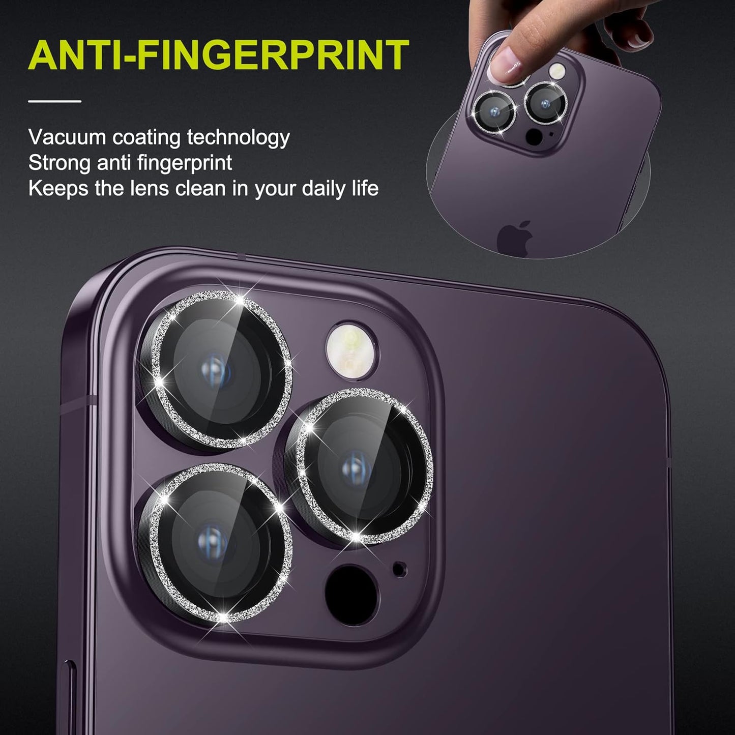 WSKEN for iPhone 14 Pro/iPhone 14 Pro Max Camera Lens Protector,[Night Shooting Mode] HD Tempered Metal Glass Camera Screen Protector Cover Film Accessories, Glitter