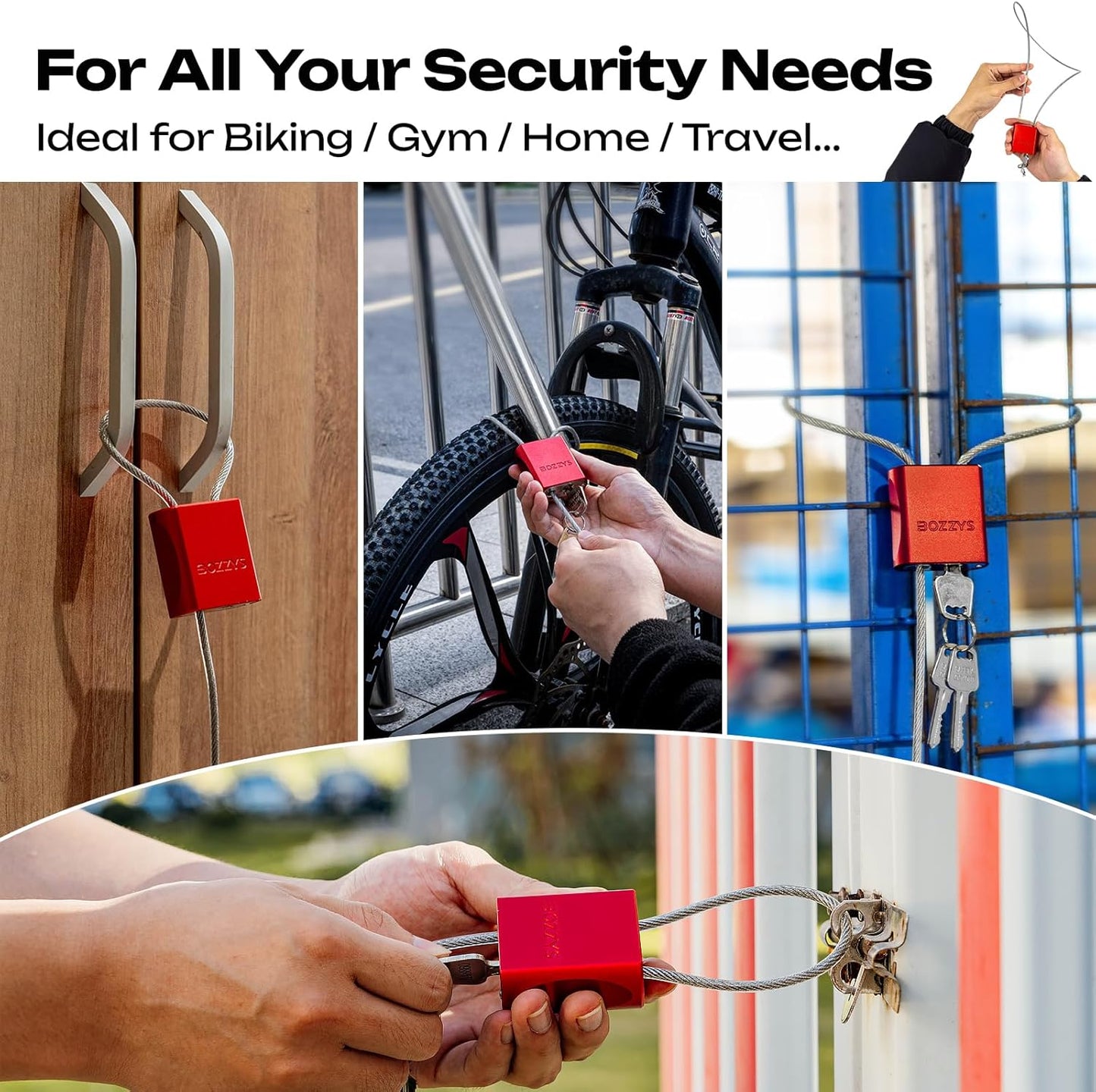 Cable Lock with 3 Keys | L 6.56ft(2m),D 1/6in(4mm) Adjustable Steel Cable Padlock | Aluminum Locks for Bikes, Gate, Lockers & Outdoor Gear | Weatherproof& Silver