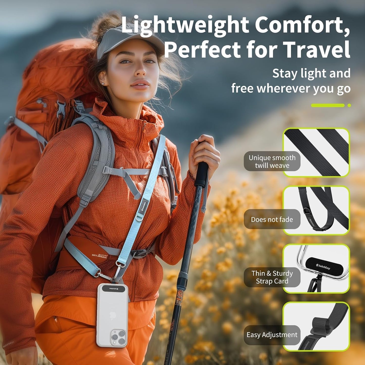 SWITCHEASY 20mm Adjustable Crossbody Phone Strap Compatible with Most Phones, Anti-Theft & Ant-Drop, Hands Free for Phone Lanyard Crossbody with Strap Card Phone Tether Tab- EasyStrap (Concrete Gray)