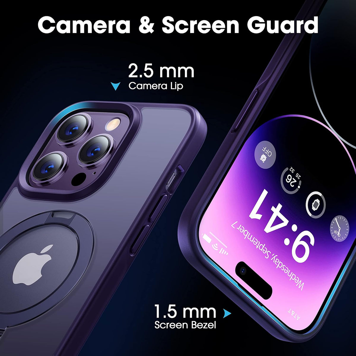 CASEKOO Designed Case for iPhone 14 Pro Max with Magnetic Invisible Stand [Military Drop Protection] [Compatible with MagSafe] Shockproof Slim Translucent Matte Promax Case 6.7 Inch, Purple