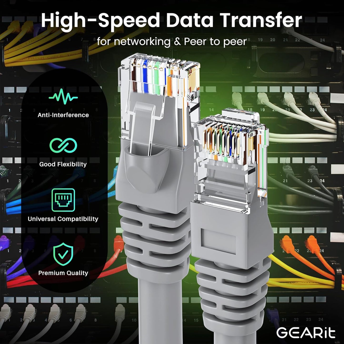 GearIT Cat 6 Ethernet Cable (20-Pack 1 Foot) Cat6 Network Patch, 10Gbps, RJ45, Snagless Cord, Gold-Plated Connectors, Internet for PC, TV, Tablet, Router, Printer, Servers, IT Data Center - Gray