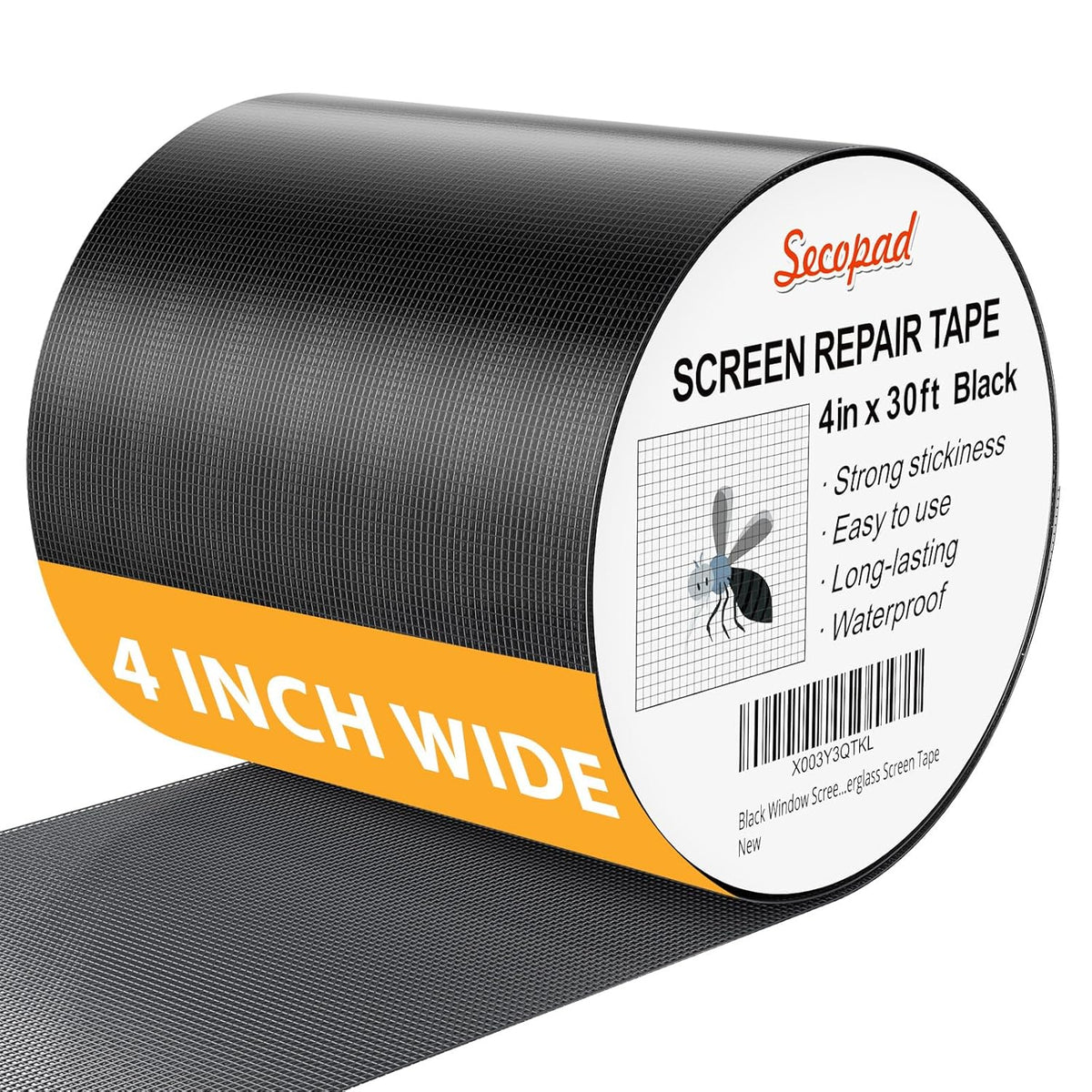 Black Window Screen Repair Kit, 4 in X 30 FT (360IN) Screen Repair Tape for Windows or Doors, Strong Adhesive Fiberglass Mesh Patch Tape