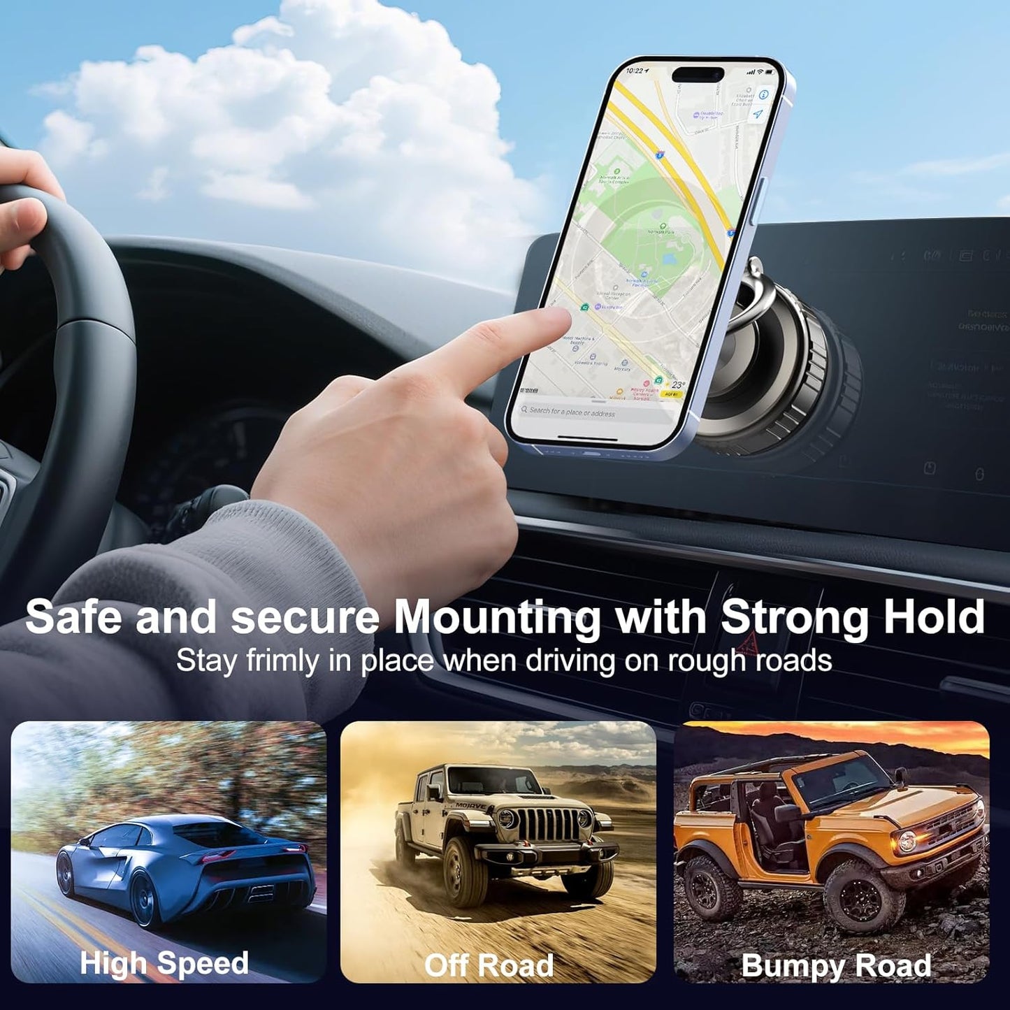 Kairiyard Vacuum Magnetic Phone Holders for Your Car, 360° Adjustable Ultra Magnet Suction Car Phone Holder Mount Foldable Cars Phone Stand Compatible with MagSafe iPhone All Smartphones