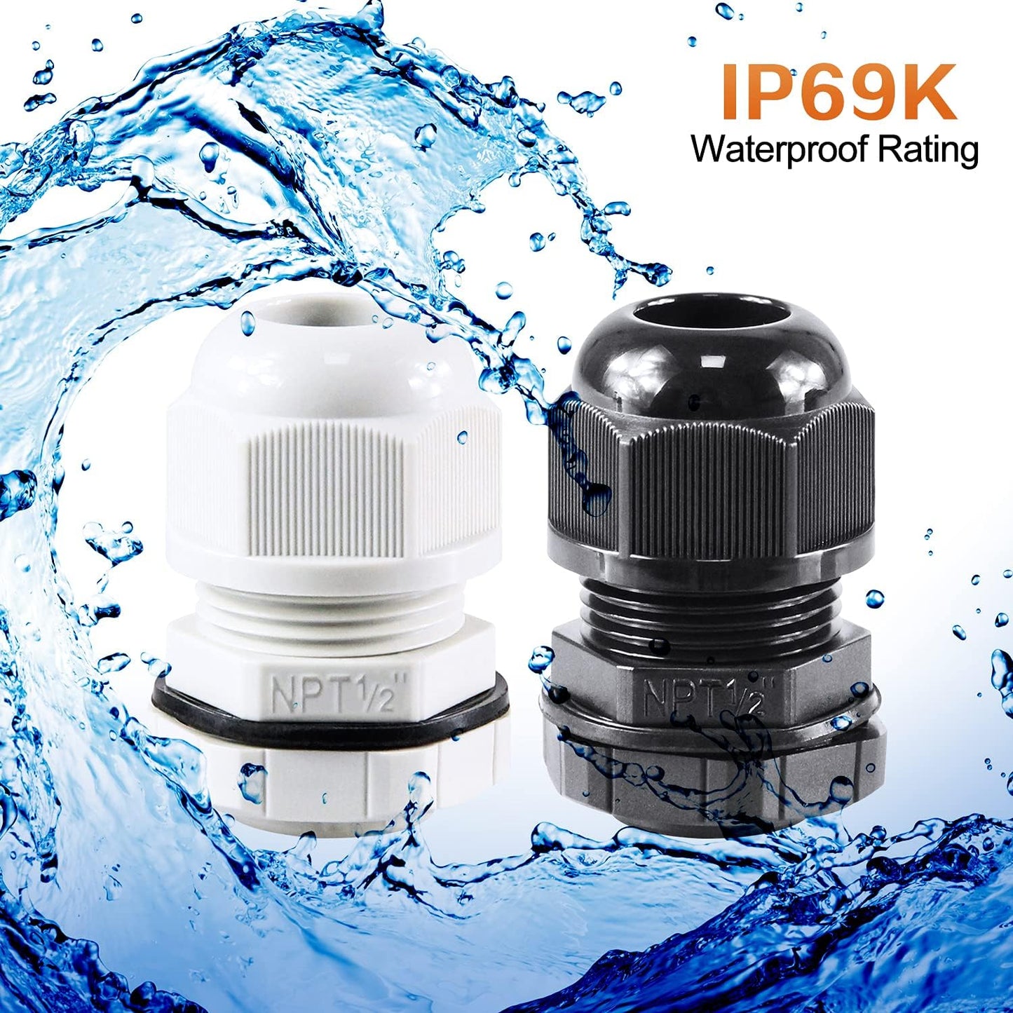 XHF 5 Pcs 1" IP68 Strain Relief Nylon Cord Grip Waterproof NPT Cable Glands Adjustable UL Listed and RoHS Compliant (Black)