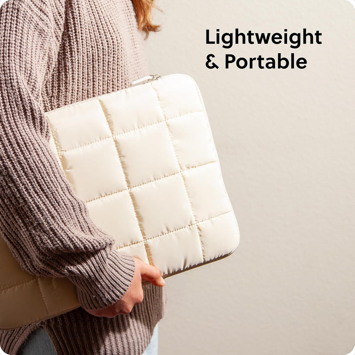 U Brands Nylon Puffer Large Laptop Case, 10.5" x 15", Computer Bag for MacBook Pro, MacBook Air, Chromebook, HP, Laptop Bag for Women, Sand Beige