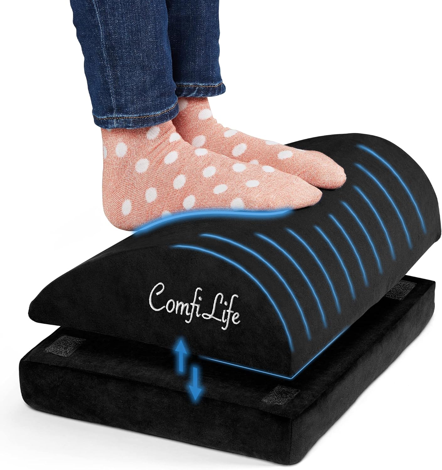 ComfiLife Foot Rest for Under Desk at Work – Adjustable Desk FootRest for Office Chair, Gaming Accessories – Ergonomic Teardrop Design for Back, Hip & Leg Pain Relief – 100% Memory Foam (Black)