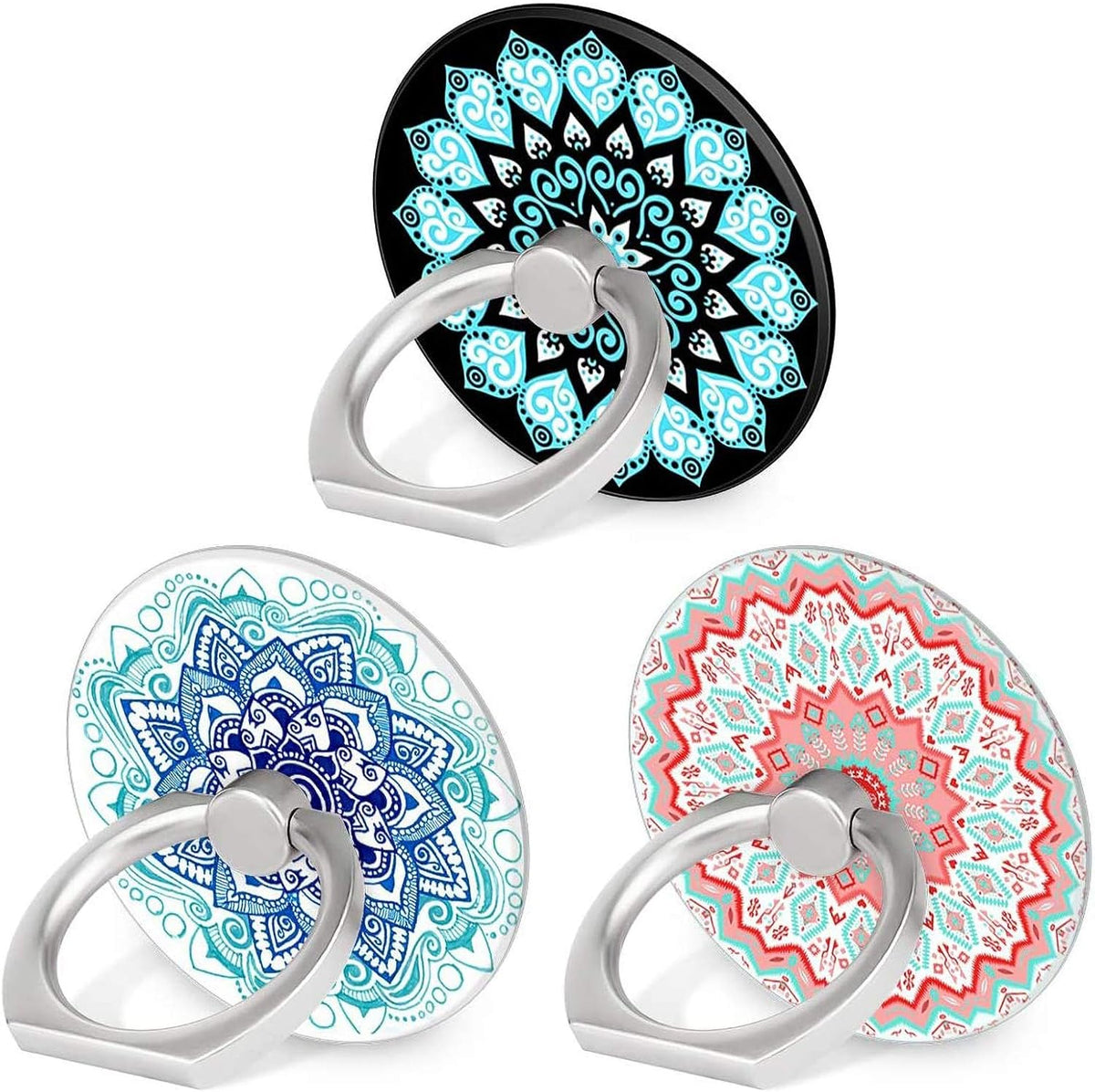 Bonoma Phone Ring Stand Holder, 3-Pack 360 Degree Rotation Universal Finger Ring Stand Compatible with Smartphones and Tablets Mandala