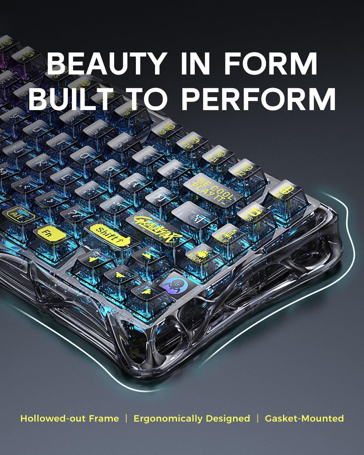 GravaStar Mercury K1 Lite 75% Gaming Keyboard, 2.4GHz/BT/Wired Tri-Mode Wireless Keyboard, Gasket Hot Swappable Mechanical Keyboard, Pre-lubed Linear Switches, RGB Backlit - Transparent Black