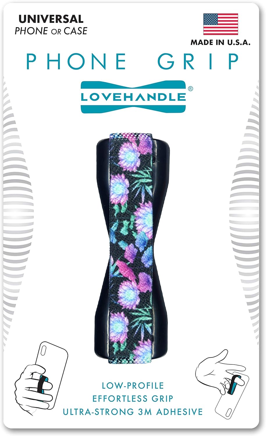 LOVEHANDLE Universal Phone Grip for Smartphones & Mini Tablets - Phone Holder for Hand - Wireless Charging Compatible - Made in The USA - Neon Flowers