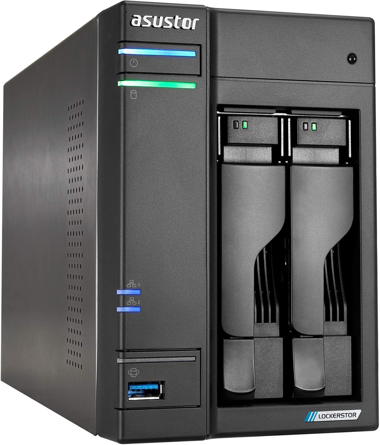 Asustor Lockerstor 2 Gen2 AS6702T - 2 Bay NAS, Quad-Core 2.0 GHz CPU, 4x M.2 NVMe slots (PCIe 3.0), Dual 2.5GbE, 4GB DDR4 RAM, Network Attached Storage (Diskless)