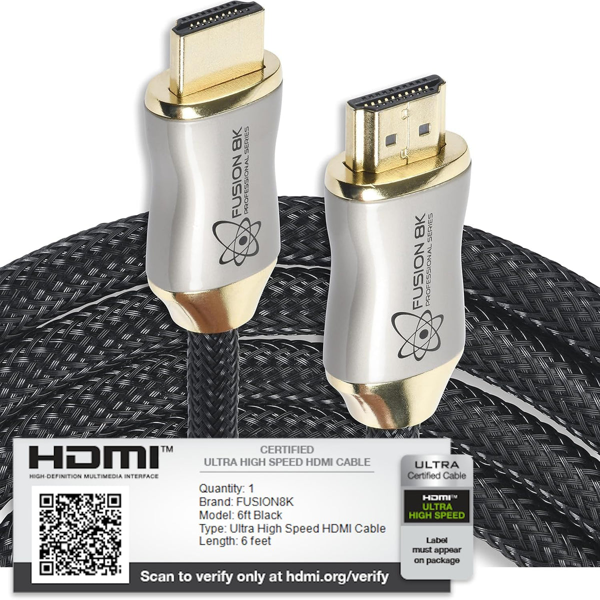 HDMI 2.1 Certified Cable Supports 10K 8K @60Hz and 4K @120Hz Compatible with All TVs, BluRay, Xbox Series X, PS5 (6 Feet)