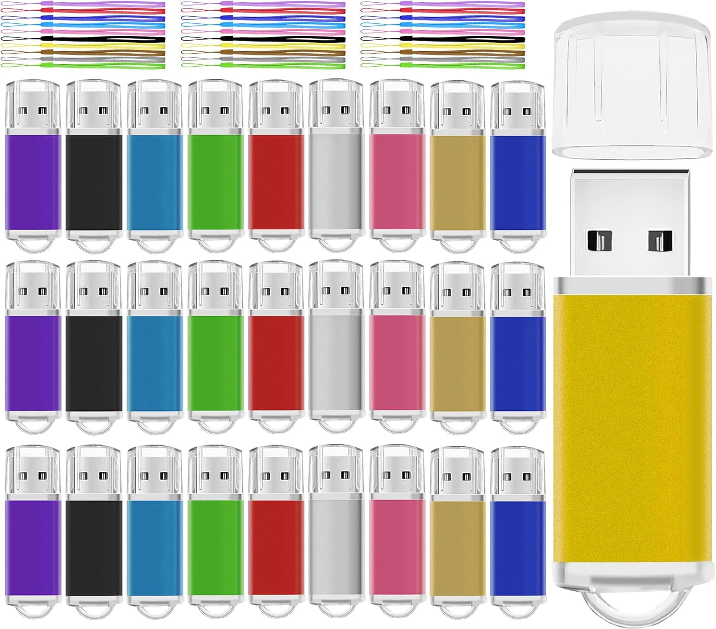 USB Thumb Drive 2GB Flash Drive 50 Pack, Nicepicten Fat Memorias USB 2.0 Flash Drive Bulk 2GB Jump Drives Multiapck Memory Stick with 50PCS Lanyards (Mixcolor 50 Pack, 2 GB)