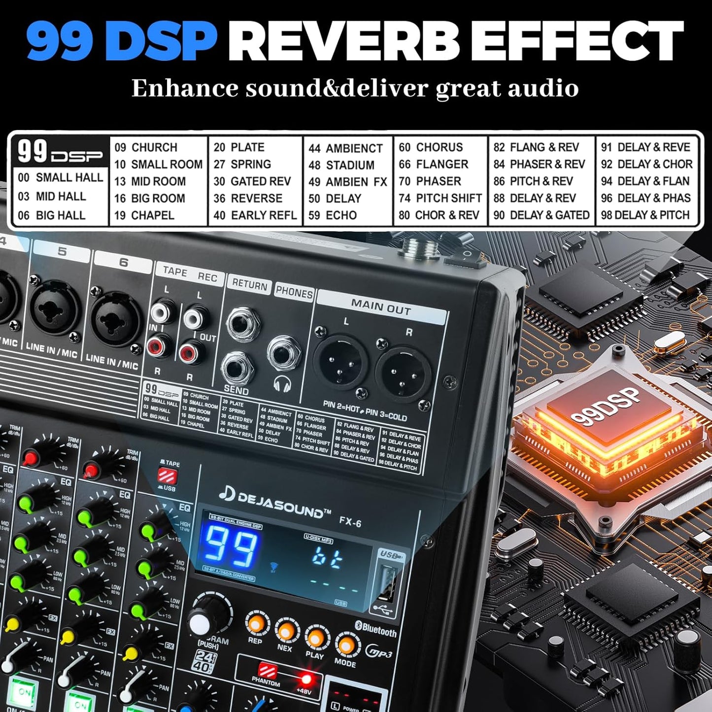 8-Channel Professional Audio Mixer, FX-8usb Mixing Console with XLR Inputs, Bluetooth, 99 DSP Effects, MP3, USB Interface for Podcast, Music, Recording, PC 13.39"x3.54"x14.57"inches