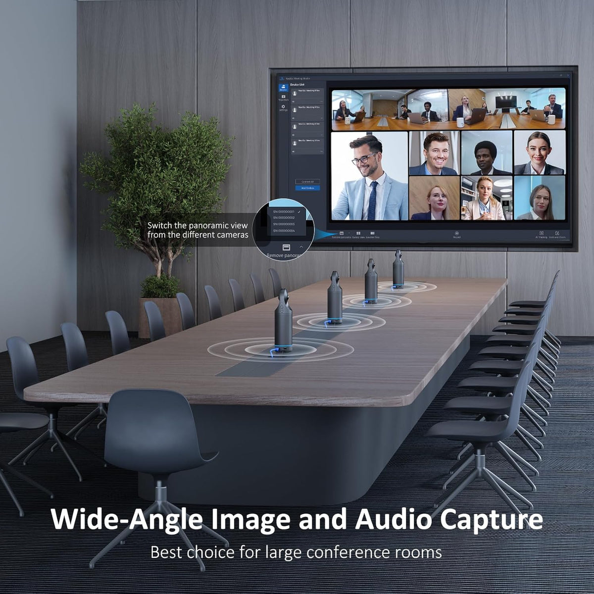 NexiGo Meeting 360 Ultra (Gen 3), Enhanced All-in-One Conference Camera System, Multi-Camera Setup, 8K Capture, AI-Powered Framing and Auto Tracking, for Medium to Large Meeting Rooms