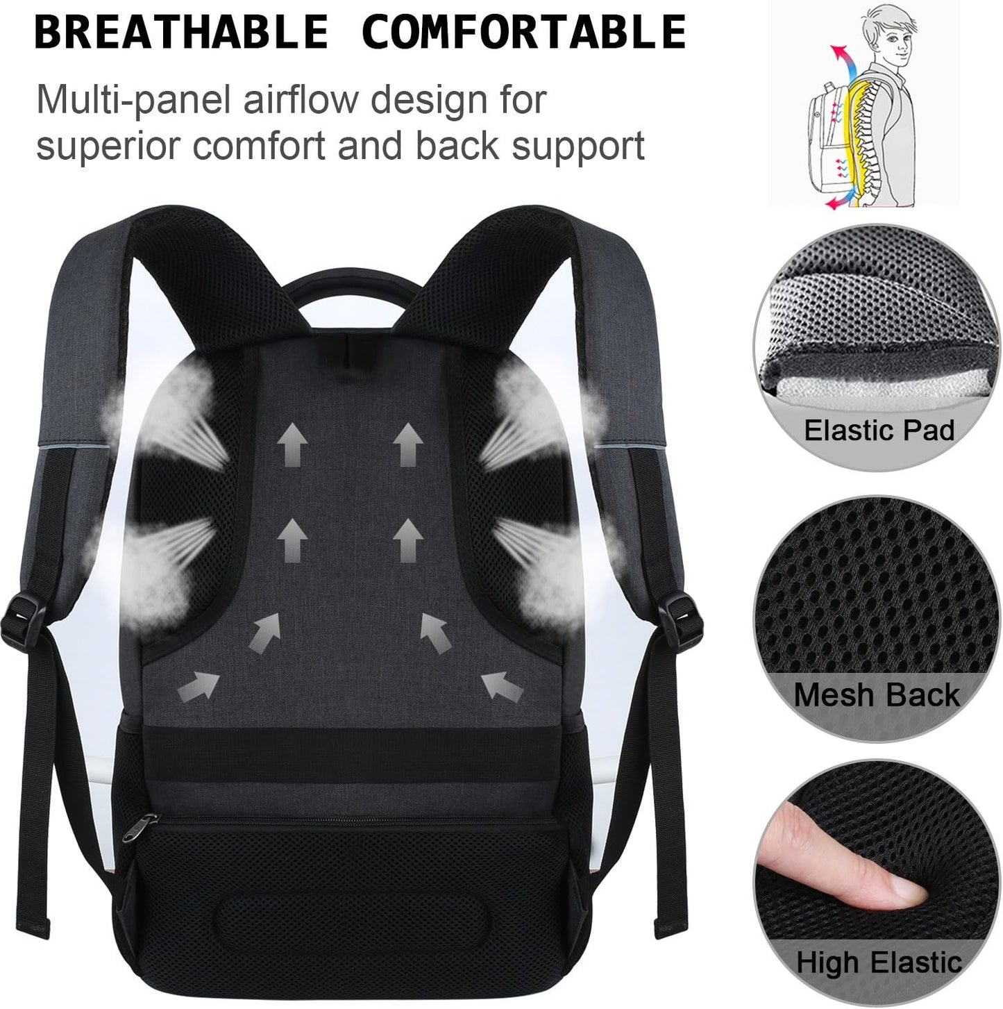 17 Inch Laptop Backpack, Business Anti Theft Slim Durable Laptops Backpack with USB Charging Port, Water Resistant College Computer Bag Gifts for Men & Women Fits 15.6 Inch Notebook-Black