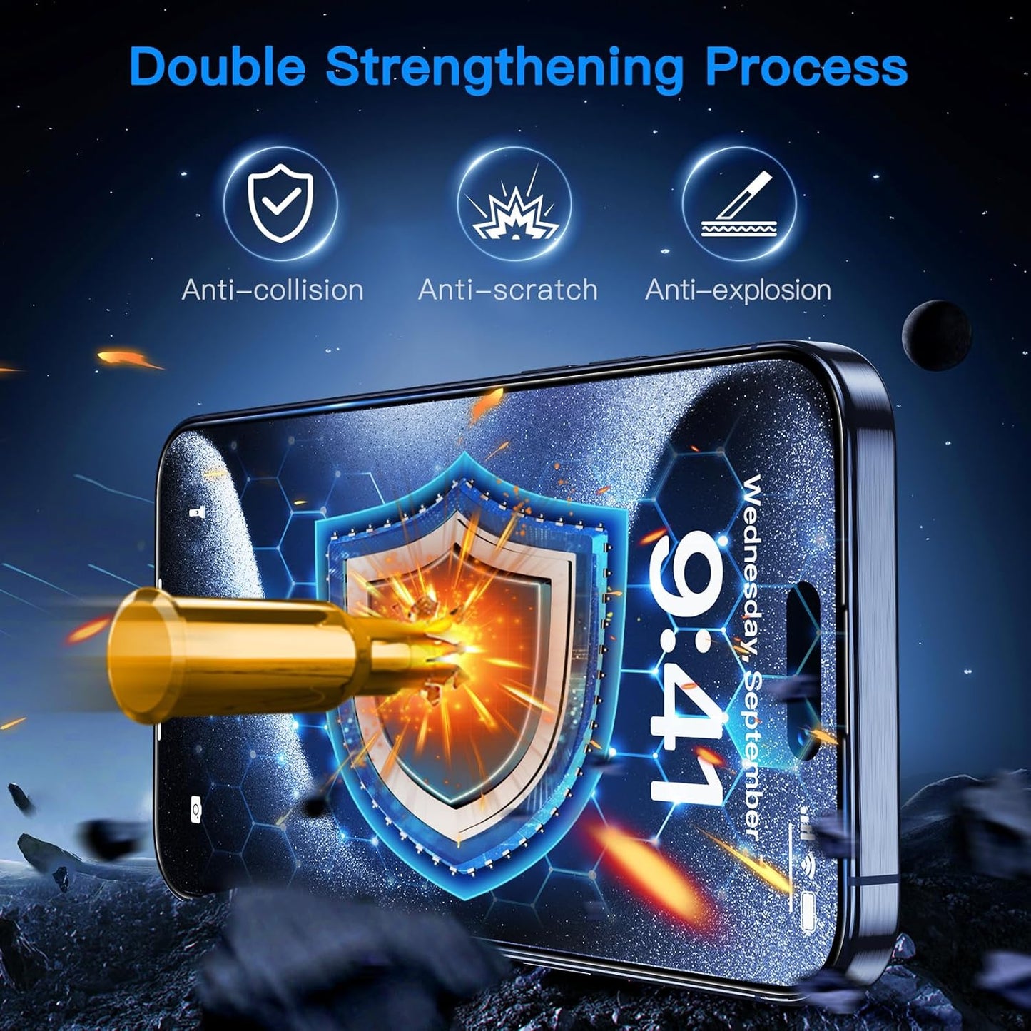 Uyiton Anti-Blue Light for iPhone 15 Pro Max Screen Protector - Unbreak-Glass Easy to Install Full Coverage Case Friendly Scratch Resistance 9H Tempered Glass, 2 Pack