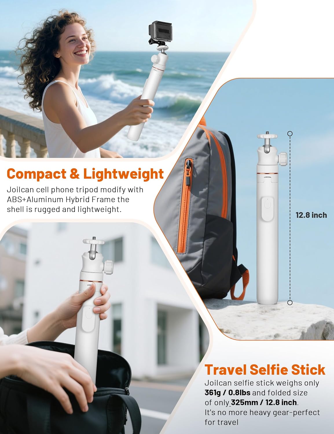 JOILCAN Tripod for iPhone & Camera, 64" Selfie Stick with 360° Ball Head Remote & Phone Holder, Extendable Portable Phone Tripod Stand for Travel Vlog Compatible with Canon Sony DLSR DJI (White)