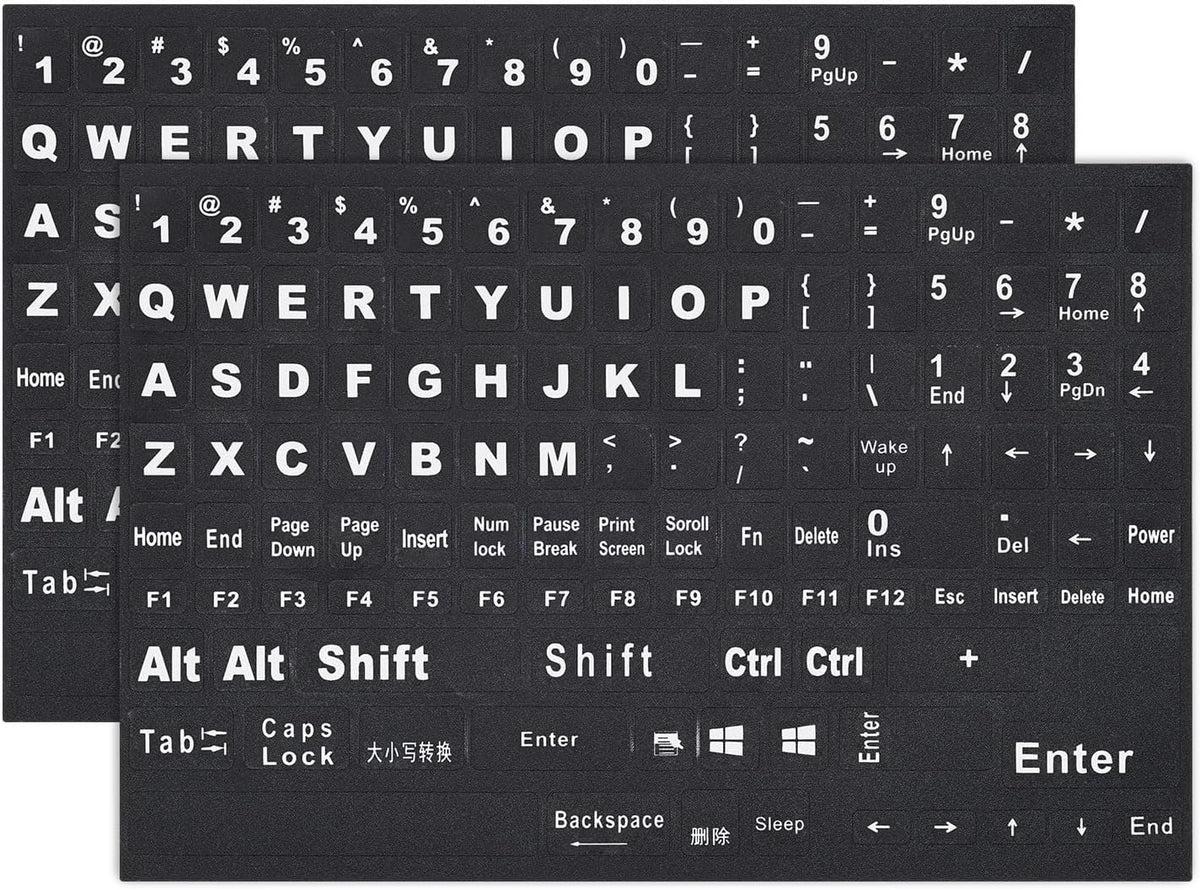 2PCS English Keyboard Stickers Replacement Letters, Full Size Big Letter QWERTY Keyboard Sticker Universal for PC Computer Laptop Desktop, Matte Keyboard Alphabet Stickers