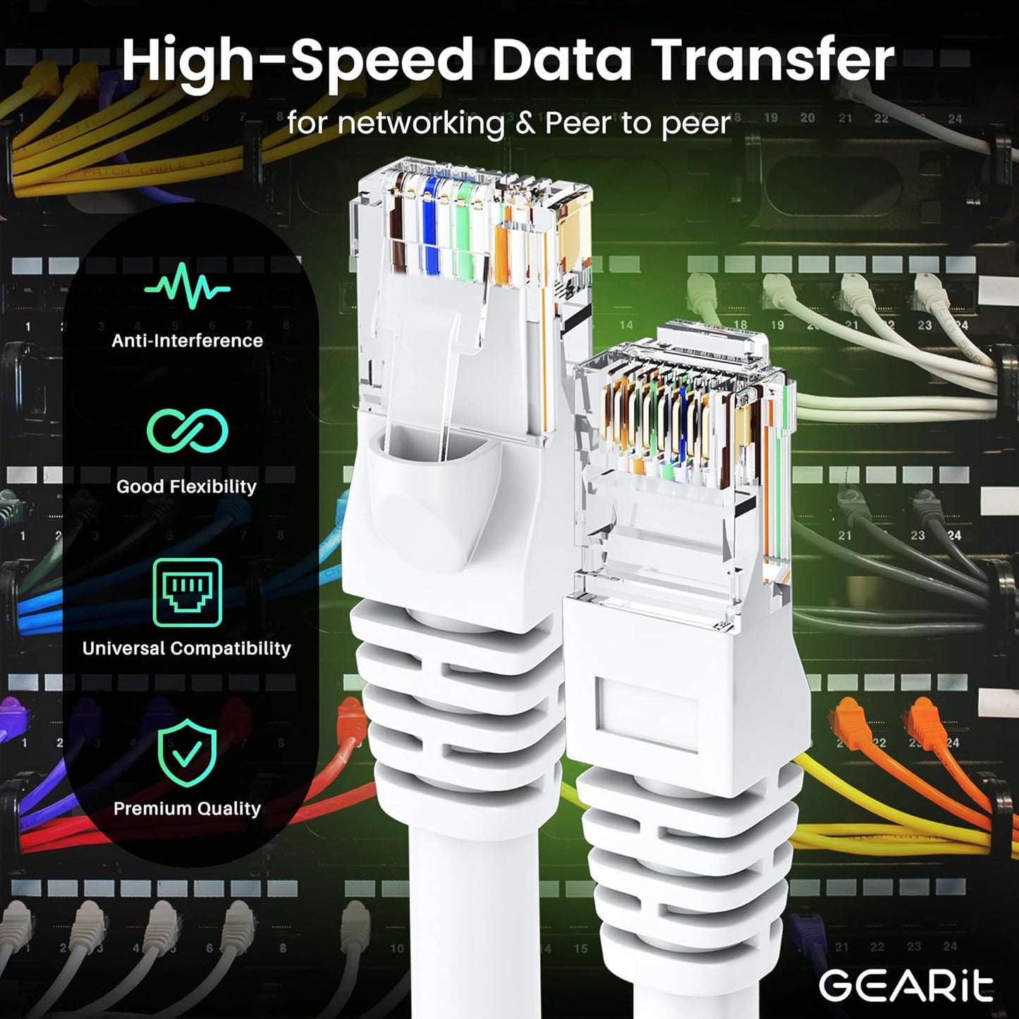 GEARit Cat 6 Ethernet Cable (10-Pack 3 Feet) Cat6 Network Patch, 10Gbps, RJ45, Snagless Cord, Gold-Plated Connectors, Internet for PC, TV, Tablet, Router, Printer, Servers, IT Data Center - White