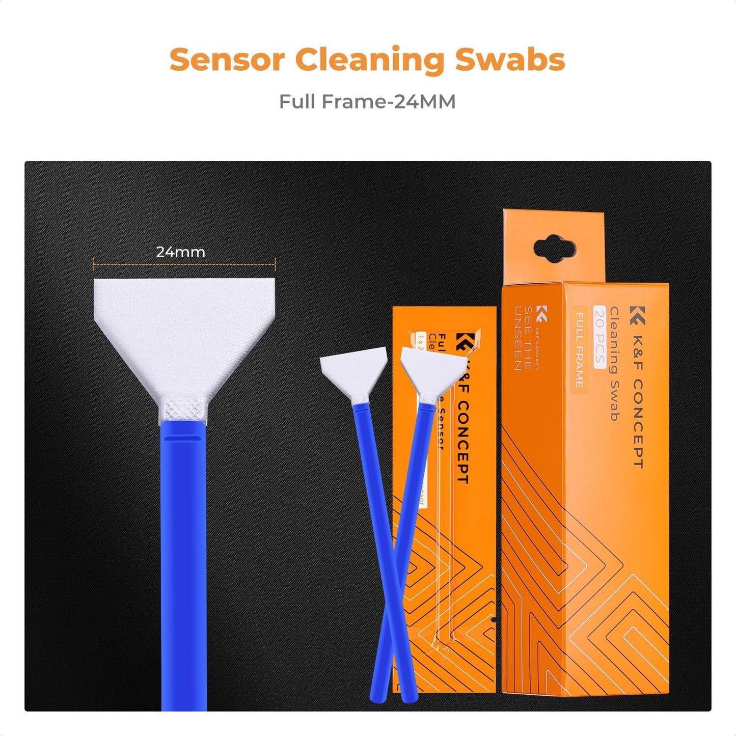 K&F Concept 20 Pack Full-Frame Sensors Cleaning Swabs, DSLR SLR Digital Camera Dry CCD CMOS Clean Swabs Compatible with Nikon Sony Canon DSLR Camera Sensor, 24mm x 20mm