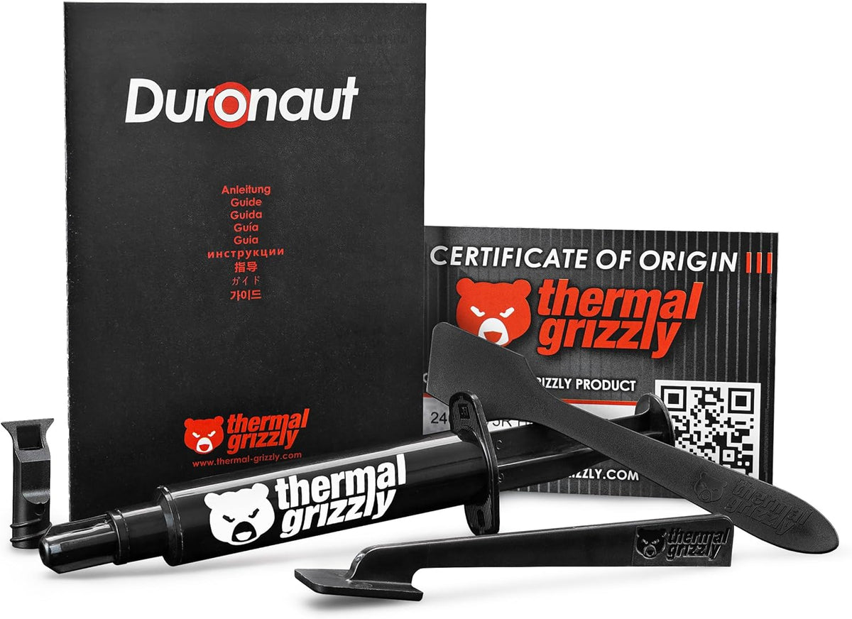 Thermal Grizzly - Duronaut - 6 Gram - Enhanced Durability & High Performance Thermal Paste - for Maximum Conductivity While Overclocking CPU/GPU/PS4/PS5/Xbox with 12 Cleaning Wipes 6 Wet & 6 Dry