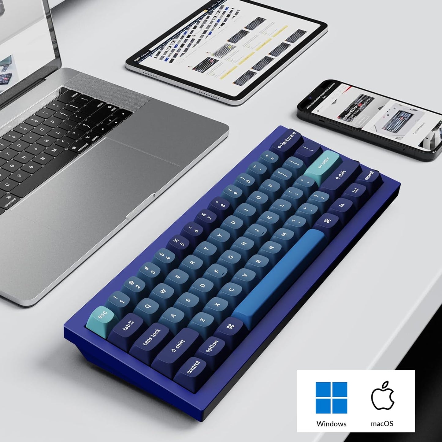 Keychron Q4 Wired Custom Mechanical Keyboard, 60% Layout QMK/VIA Programmable Macro with Hot-swappable Gateron G Pro Red Switch Double Gasket Compatible with Mac Windows Linux (Navy Blue)