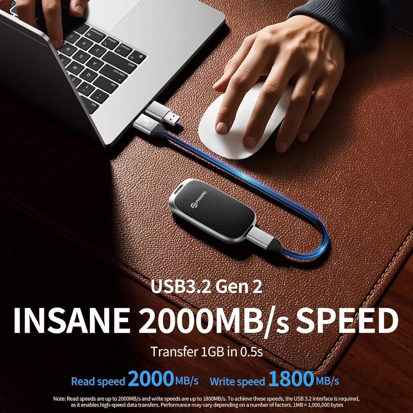 PHIXERO P20 External Portable SSD 2TB,up to 2050Mb/s,External Solid State Drives with 2 in 1 USB C Cable with LED Indicator,USB 3.2 Gen 2 Portable Hard Drive for iPhone 15/16 PRO, Mac, PC & Laptops