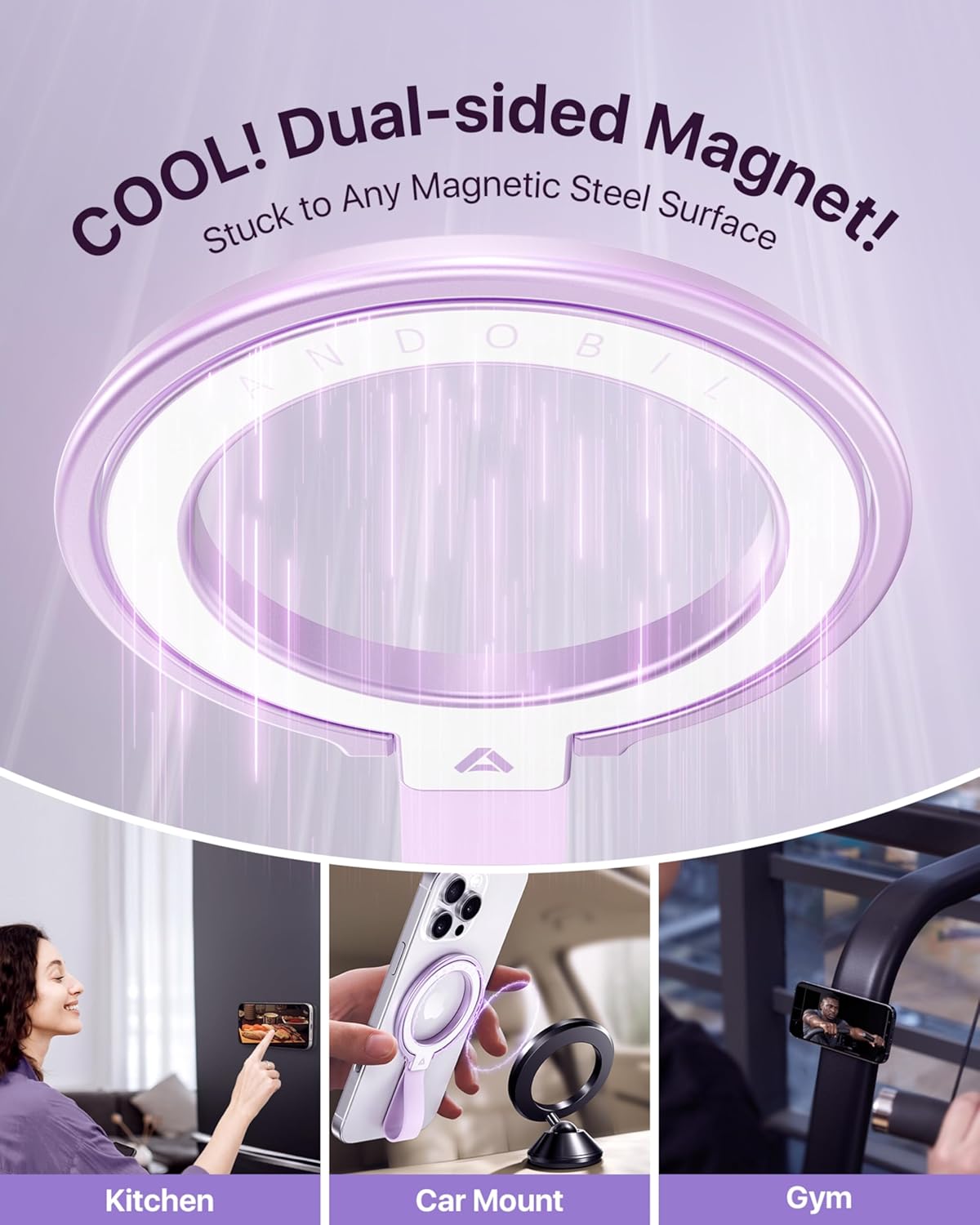 andobil [2025 Unrivaled Stability] Magnetic Phone Grip Holder for MagSafe Ring Stand Holder Kickstand Compatible with MagSafe Accessories for iPhone 16 Pro Max Plus iPhone15/14/13/12&Android,Purple