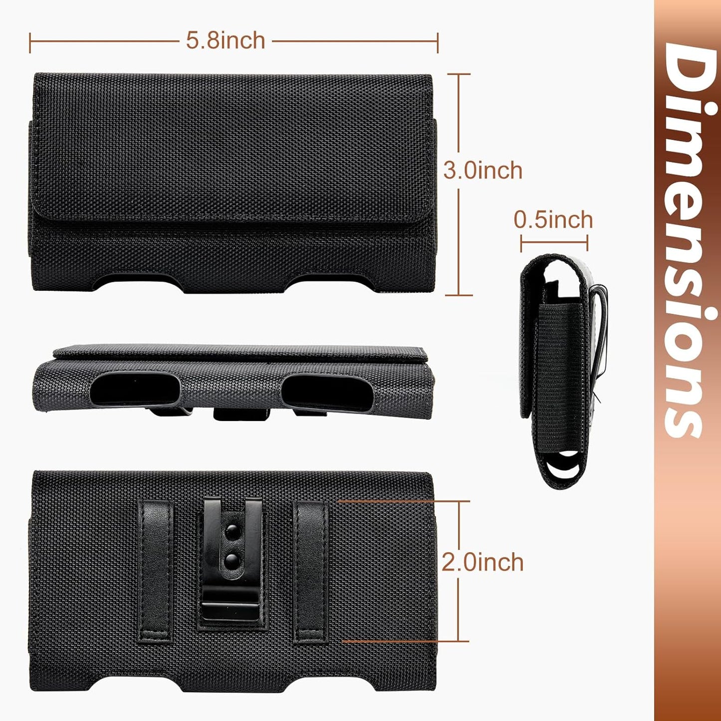 BECPLT Nylon Belt Holster Case Cell Phone Pouch Belt Holder Phone Holster Cover with Clip - Compatible with iPhone 13 Mini, 12 Mini, SE 2020, 8, 7, 6, 6S, Galaxy S10e, S7, J5 (Black)
