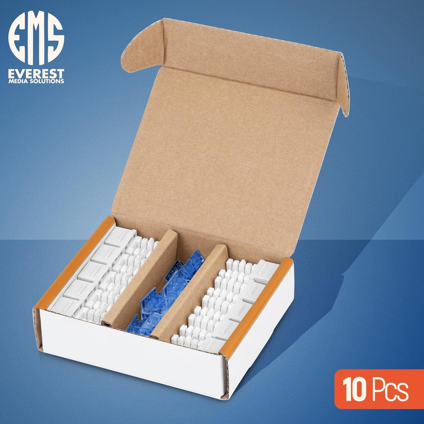 Everest 90° Angled RJ45 Cat5e Keystone Jacks 10-Pack in White - Slim Profile Female RJ45 Connectors - Cat 5e Keystone Jack - Compatible with 90° Angled Speed Termination Tool - easyJACK (B094WB91H3)