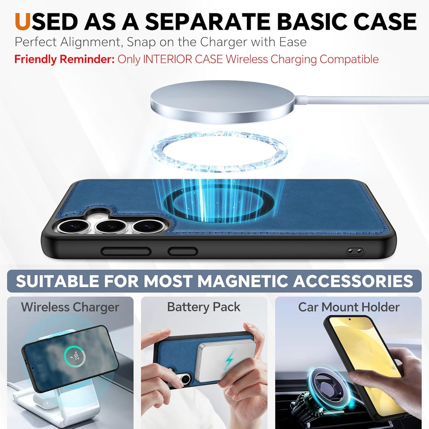 TUCCH Case Wallet for Galaxy S25, Removable [2 in 1] [Wireless Charging] Wrist Strap PU Leather Magnetic Stand RFID Blocking [4 Card Slots] Detachable Protective Folio for Galaxy S25 6.2", Light Blue